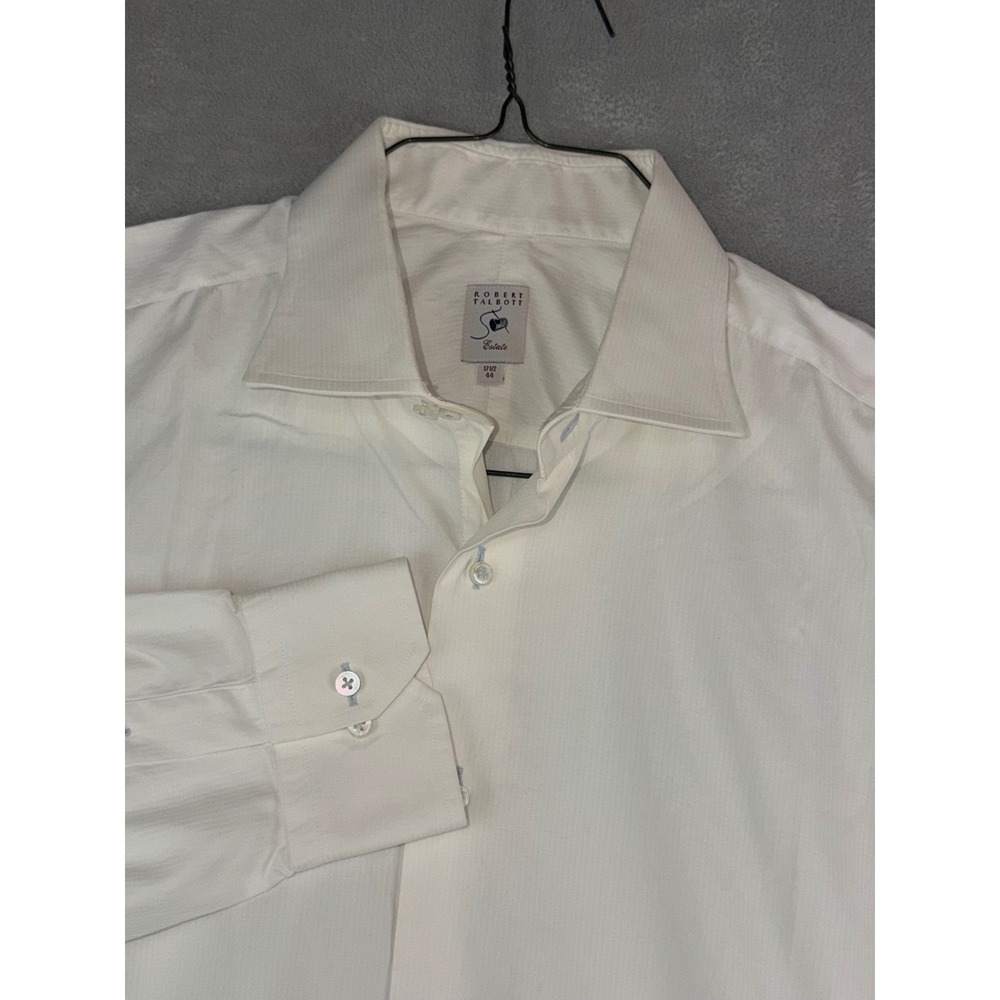 Robert Talbott Estate White Herringbone Dress Shirt 17.5 44 Mens Long Sleeve USA